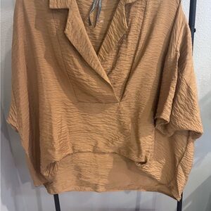 Anthropologie Crinkled V-Neck Dolman Top — Camel